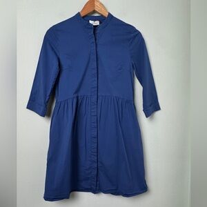 Tuckernuck Mini Blue Cotton Poplin 3/4 Sleeve Shirt Dress‎ R20620T Size Small